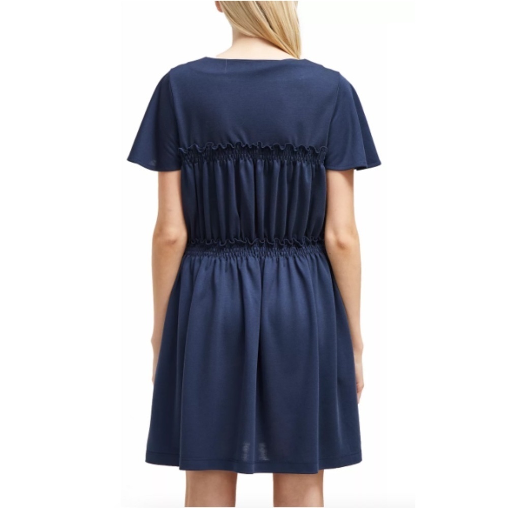 NWT French Connection Aldyth Smocked Jersey Navy Mini Dress Sz. 0 - Picture 2 of 8